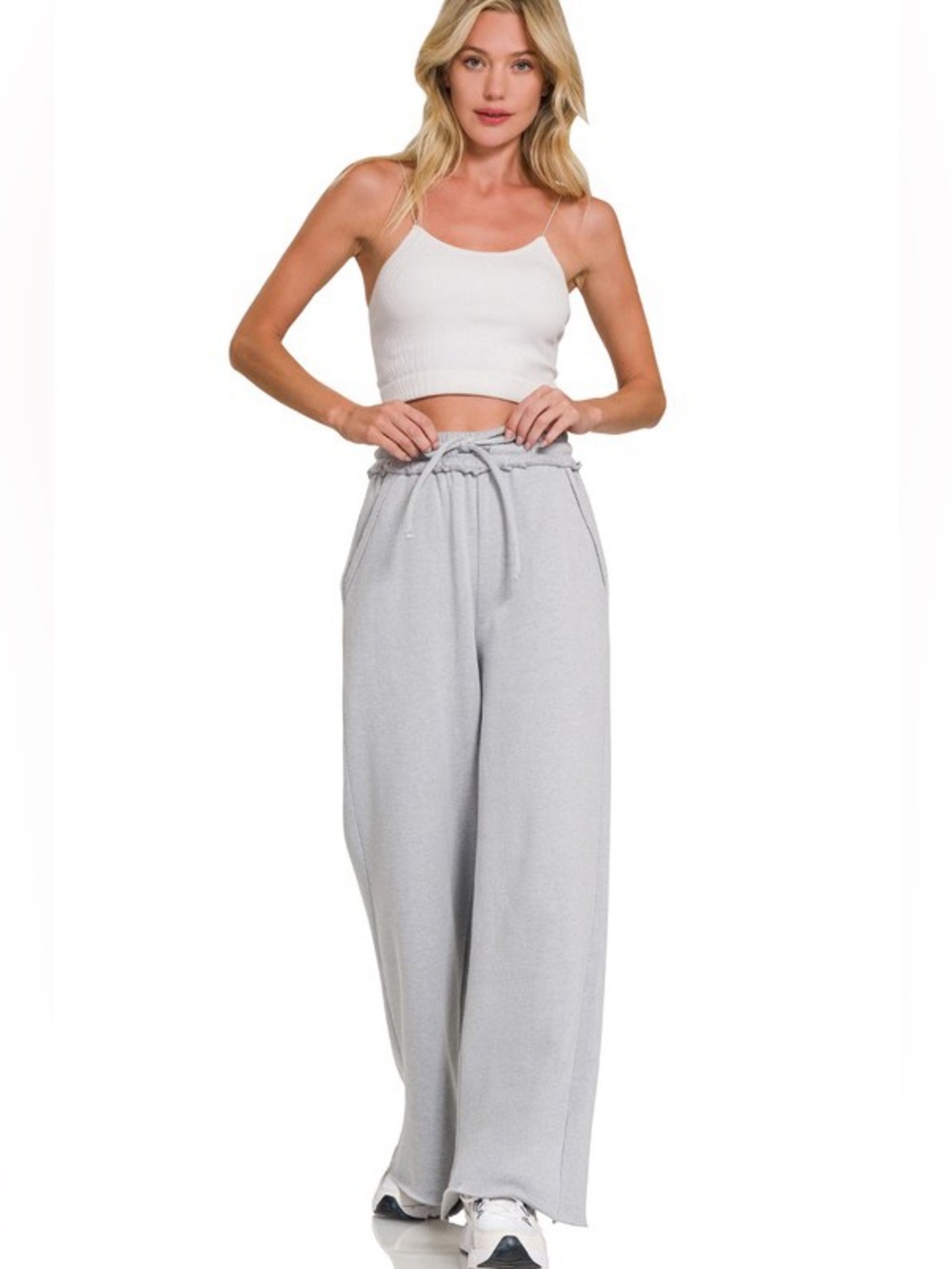 NWT ZENANA Charcoal Fleece Exposed Seam Wide Leg Sweatpants - Picture 2 of 9